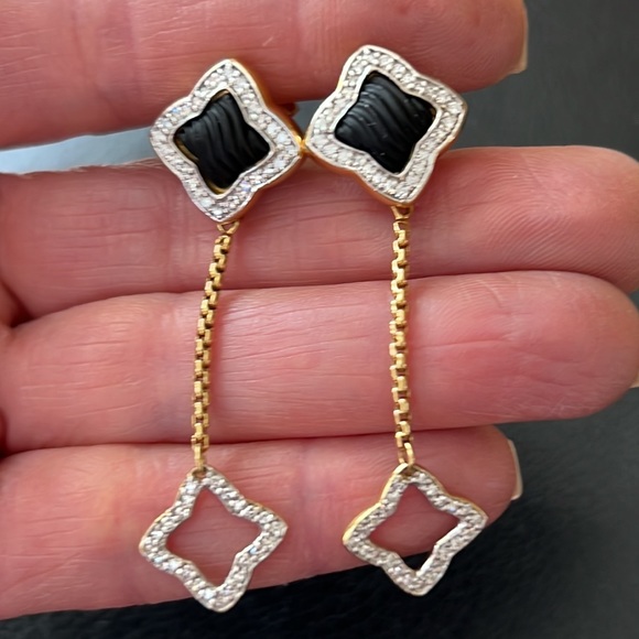 David Yurman Earrings 18K Diamond & Black Onyx - Picture 7 of 10
